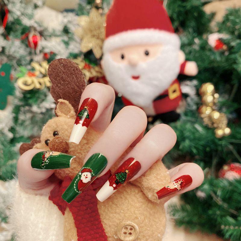 Nouveaux faux ongles de Noël à motifs de flocons de neige, de cerfs et de rennes, détachables, finitions finies, vente en gros P167_voghion.com