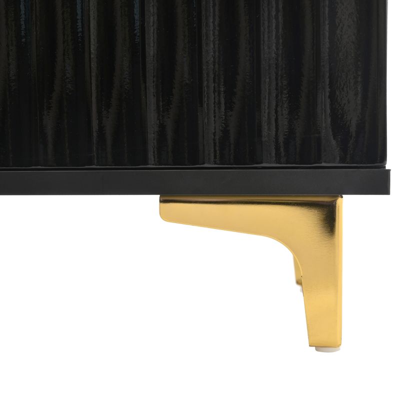 ON-TREND Modern Large Storage Hall Tree With Bench, Multi-functional Storage Bench With High Gloss Fluted Doors, Luxurious Coat Rack With 6 Gold Hooks And Legs For Entryway, Living Room, Black_voghion.com