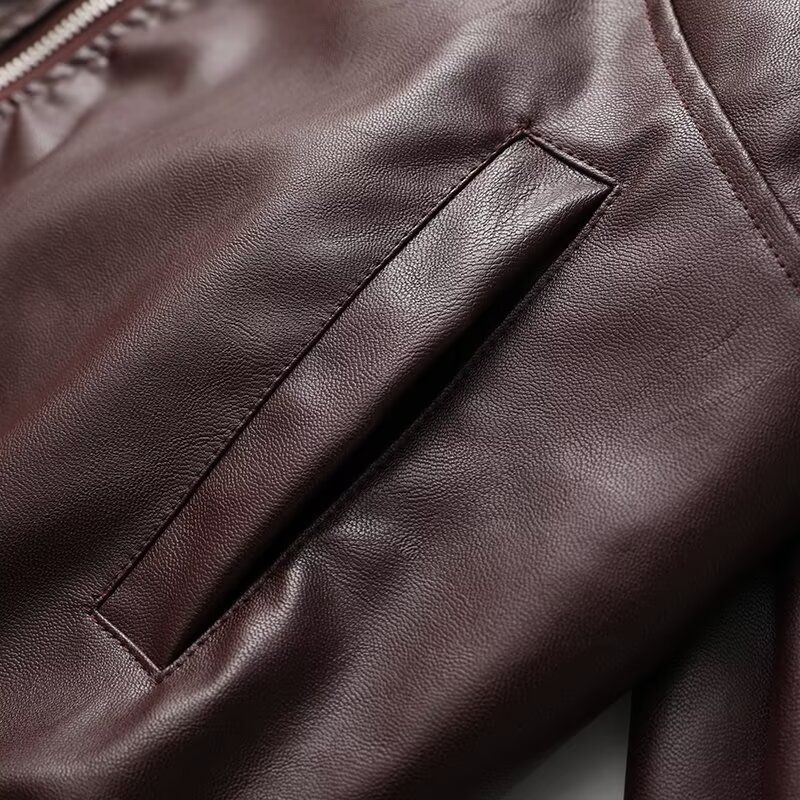 TAOP&ZA Veste courte en cuir à col rabattu et fermeture éclair pour femme, style américain, simple et tendance_voghion.com