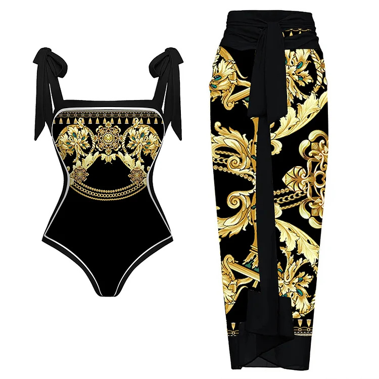new double-sided retro printed one-piece swimsuit_voghion.com
