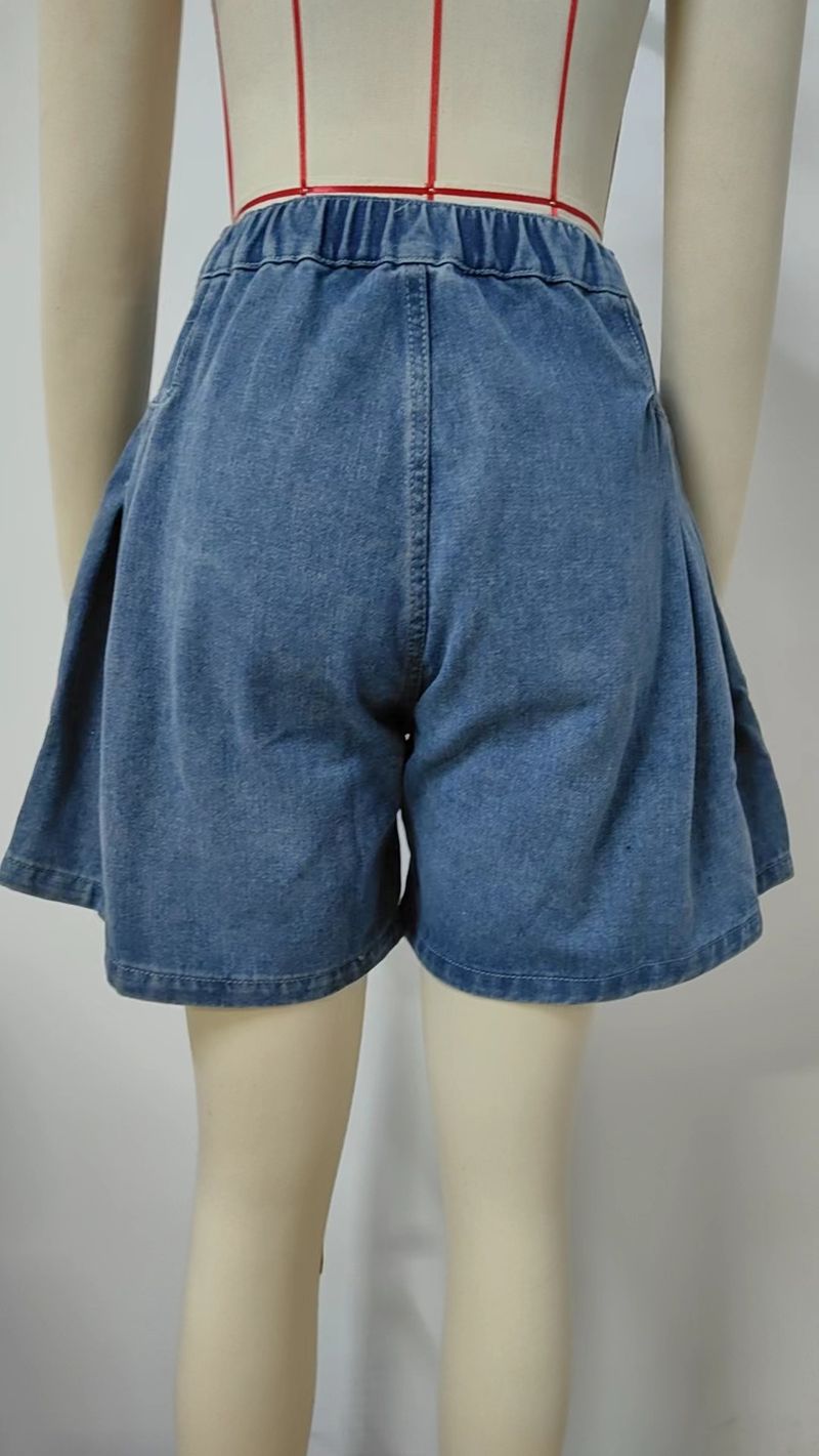 Pantaloncini in denim larghi con elastico in vita e pantaloni a tre quarti, da donna_voghion.com