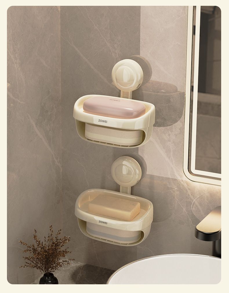 Suction Cup Soap Holder – No-Drill Wall-Mounted Bathroom Soap Dish With Drainage & Sponge (4 Colors)_voghion.com