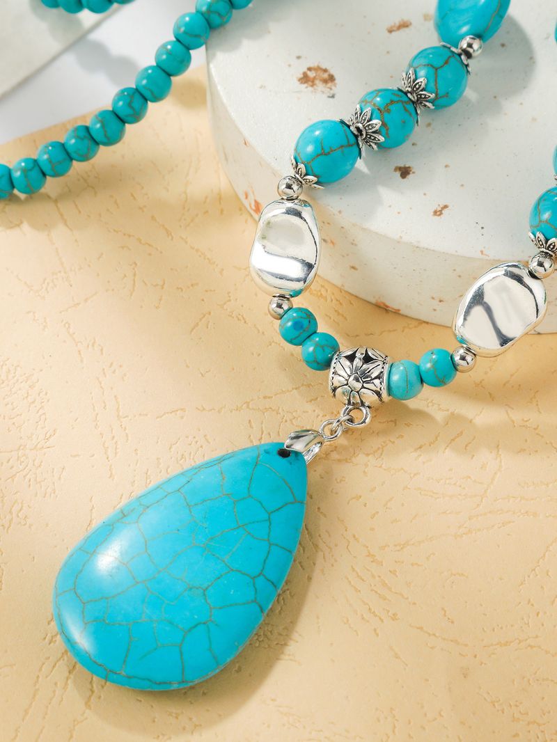 Bohemian Ethnic Wind Turquoise Necklace Female_voghion.com