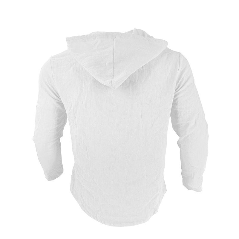 Maglietta casual a maniche lunghe con cappuccio e coulisse in cotone e lino, tinta unita, da uomo, alla moda, da abbinare a qualsiasi outfit, da spiaggia_voghion.com