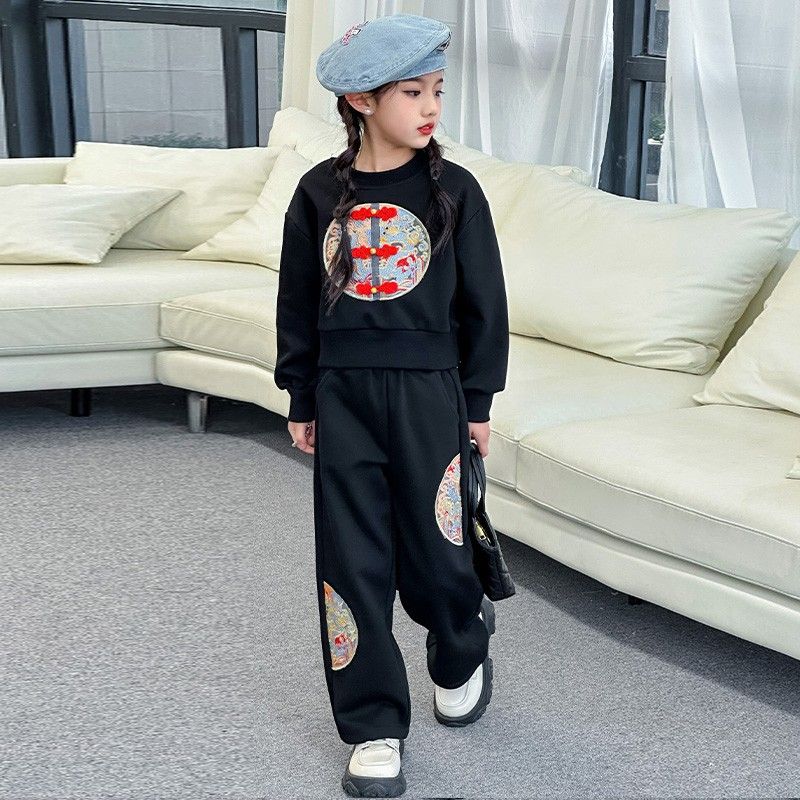 Primavera Autunno Nazionale Ragazze 2024 Nuovo Stile Cinese e Occidentale Alla Moda Taglia Media Bambini Felpa Con Cappuccio Temperamento_voghion.com