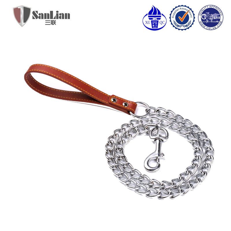 Coleira para animais de estimação com corrente de ferro e couro legítimo, 120 cm, tripla_voghion.com