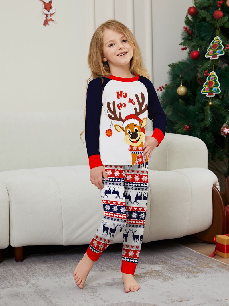 Europäische und amerikanische Eltern-Kind-Heimkleidung. Neues Weihnachtshirsch-Eltern-Kind-Set für vier- oder fünfköpfige Familie. Rundhalsausschnitt, langärmliger bedruckter Pyjama_voghion.com