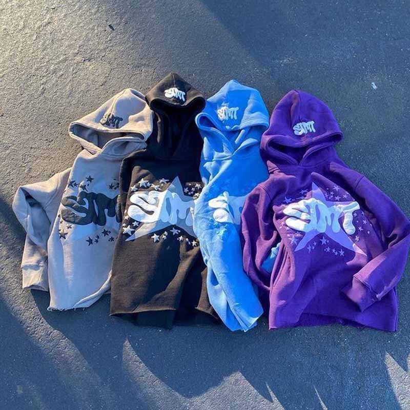 Felpa con cappuccio streetwear alla moda con stampa di lettere in schiuma 3D - Pullover unisex oversize per la moda urbana (nero/bianco/blu/viola, S-2XL)_voghion.com