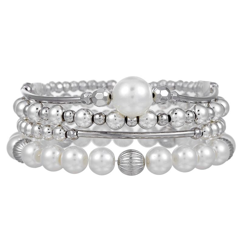 Silver Beaded Eyes CCB Pearl Crystal Bracelet Female Bohemian Style Stacking Elastic Bracelet Combination_voghion.com