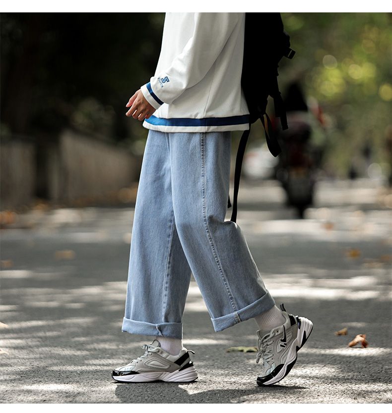 Dark Blue Vintage Jeans Men's Japanese Trendy Brand Drape Straight Pants Ins High Street Ruffian Handsome Drawstring Wide-leg Pants_voghion.com