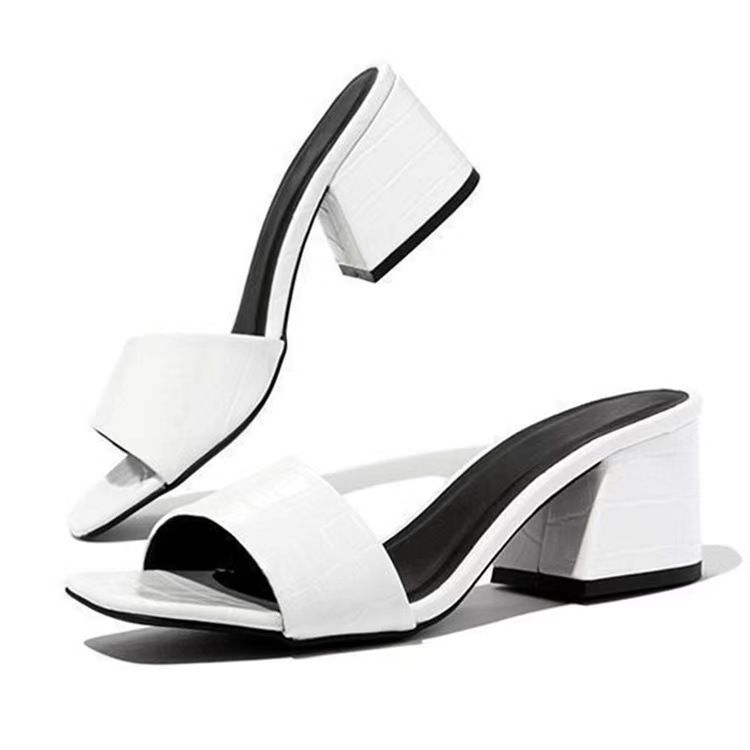 Women's One-line Slippers With Large Square Head And Thick High Heels_voghion.com