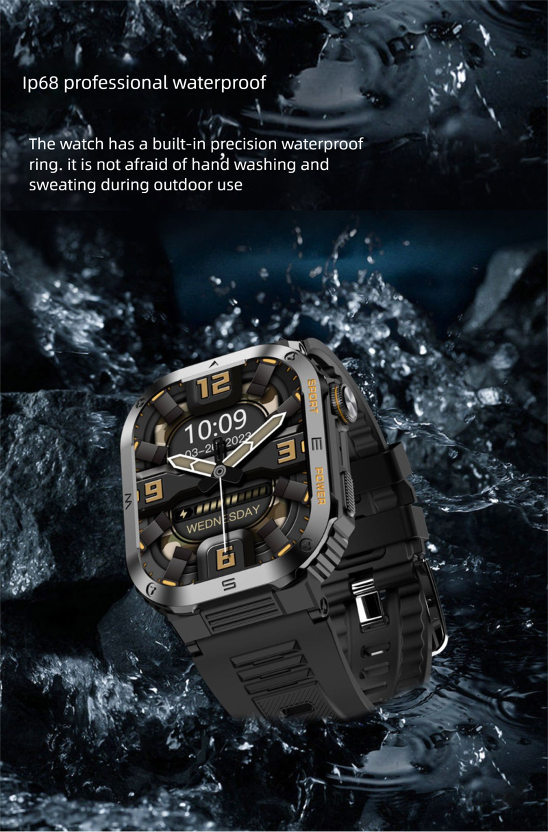 Outdoor Sports Smart Watch Men's Multifunctional Healthy Sleep Monitoring Heart Rate Step Counting Large Screen Square_voghion.com