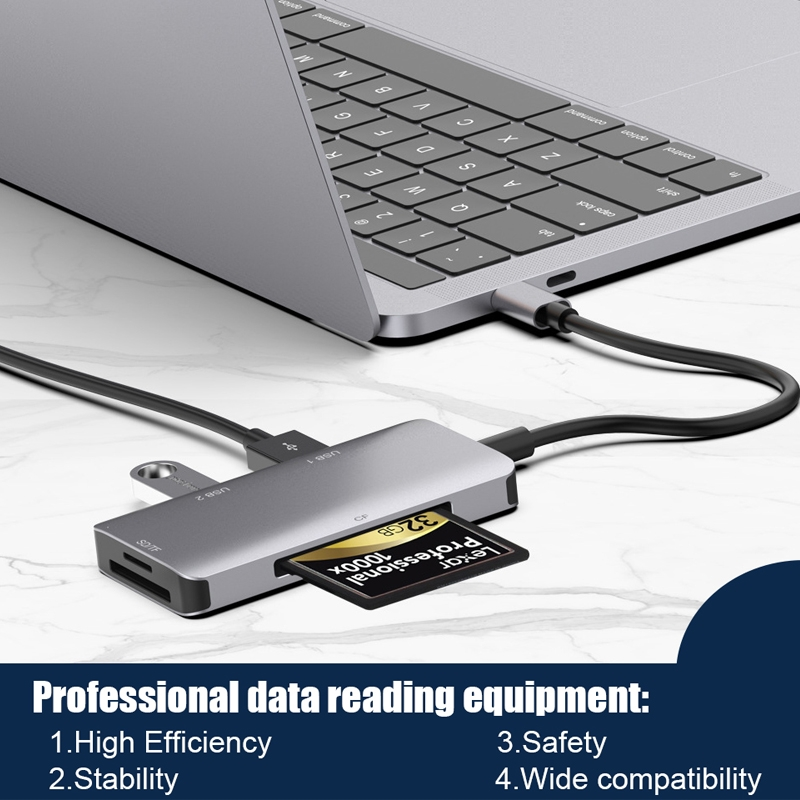 5 in 1 Data Read HUB Adapter with SD / TF / CF Card, Dual USB3.0 Ports_voghion.com