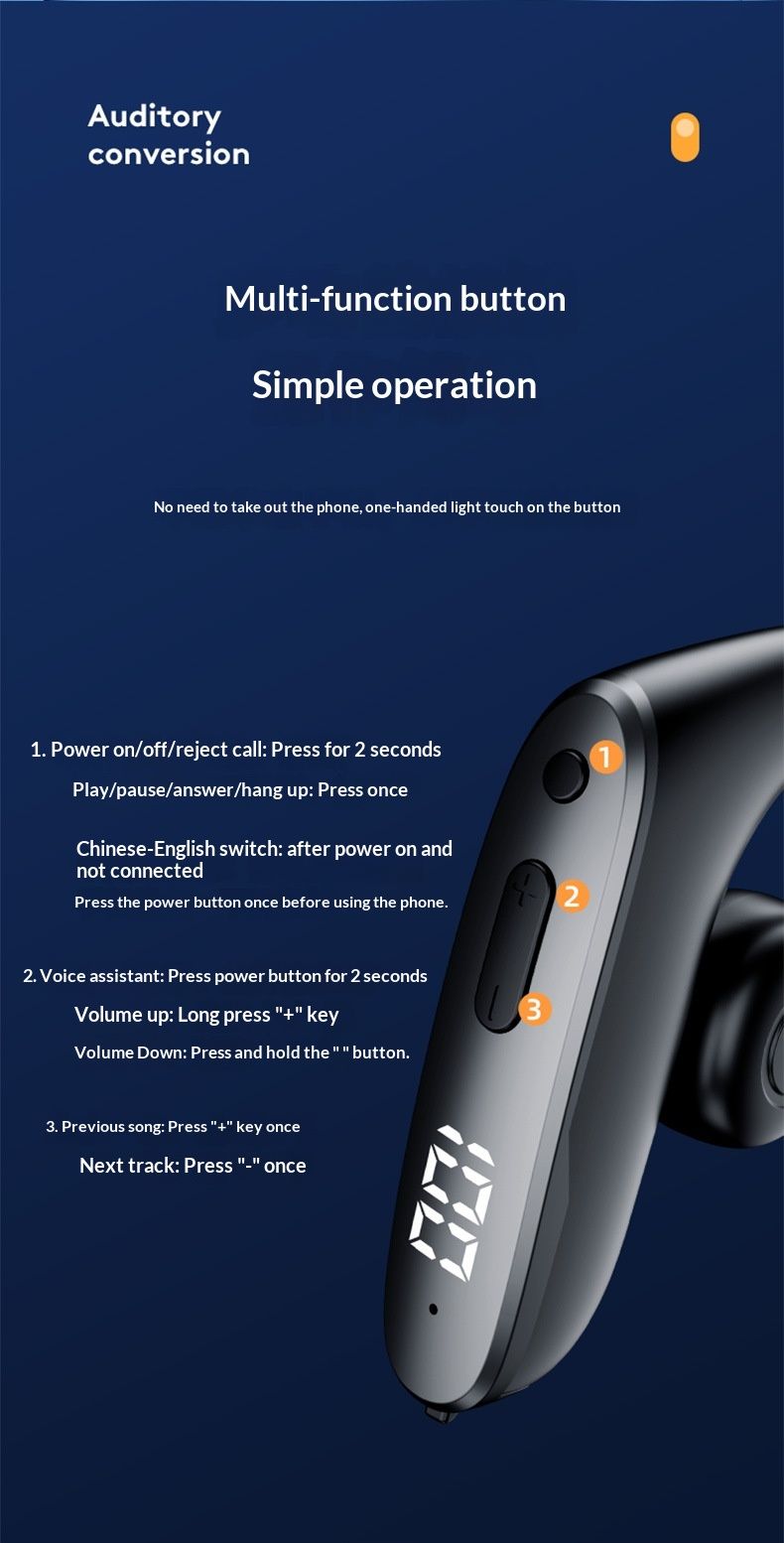 W8 Bone Conduction Bluetooth New Digital Display Wireless Ear-hook Sports Running Business Earphones Cross-border_voghion.com