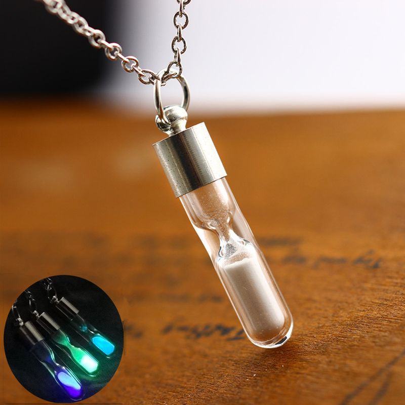 Collana con tubo di vetro luminoso multicolore a forma di clessidra del tempo, accessori di Halloween per le donne_voghion.com