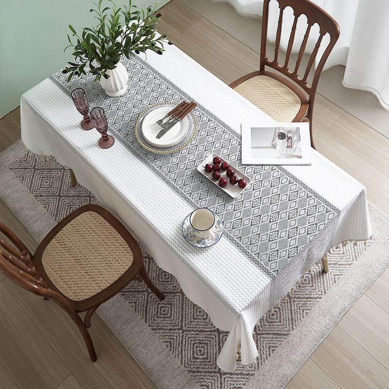 Tovaglia francese in cotone e lino, stile letterario, rettangolare, con cuciture, per tavolino da caffè, tovaglietta in pizzo di alta qualità, resistente allo sporco e alle pieghe._voghion.com