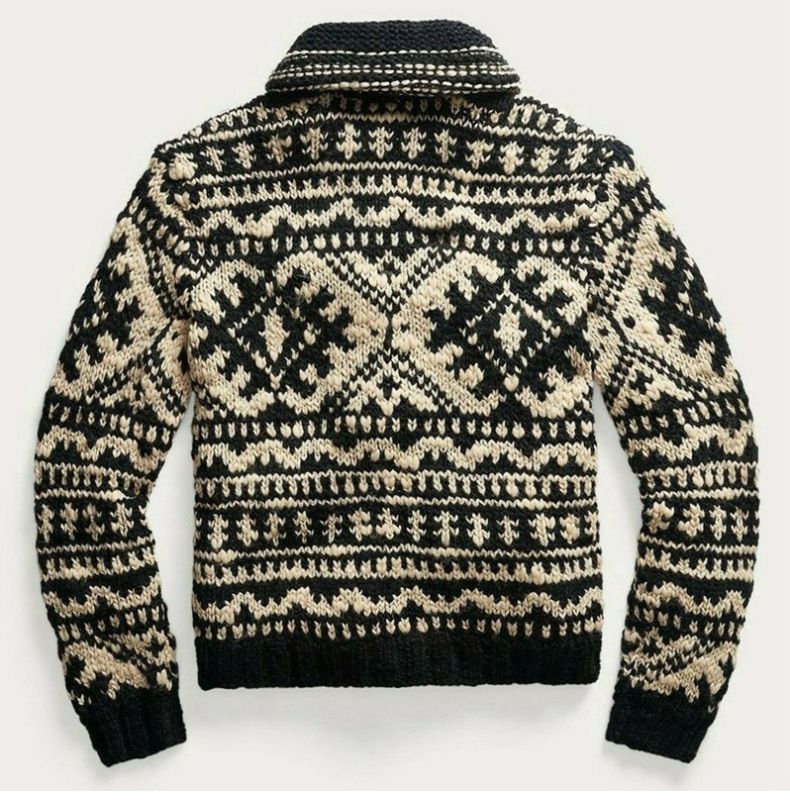 Herrenbekleidung, Jacquard-Strickmantel mit Revers, langärmliger Jackenpullover_voghion.com