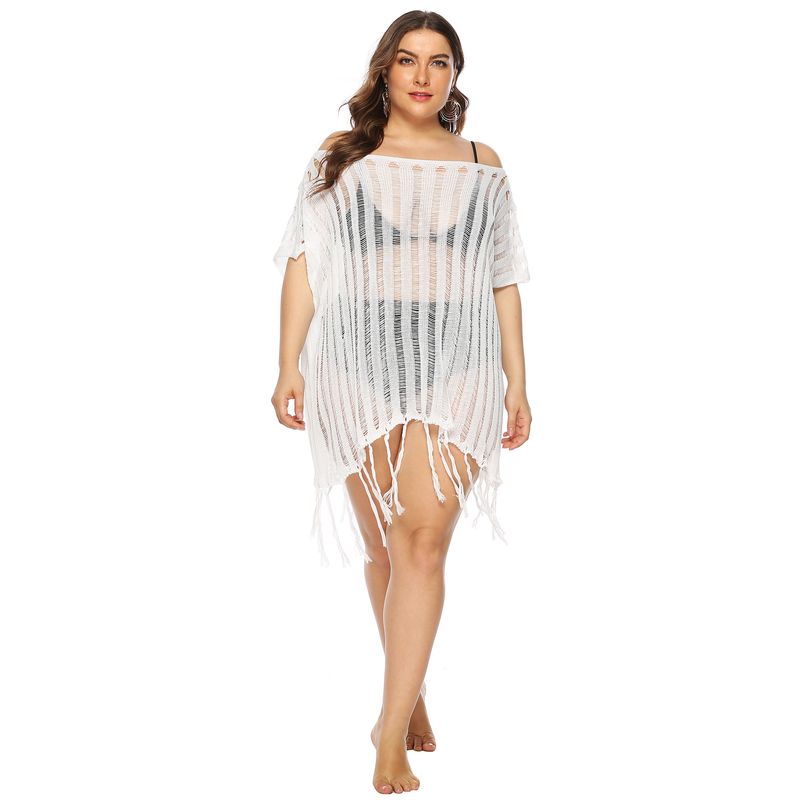plus size women's sexy hollow see-through collar loose beach blouse_voghion.com