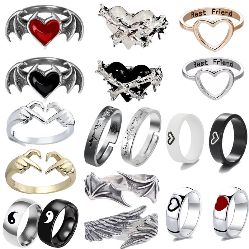 2-teiliges kreatives Herz-Paar-Ring-Set für immer und endlose Liebe, Ehering für Frauen und Männer, Charm-Anhänger zum Valentinstag_voghion.com