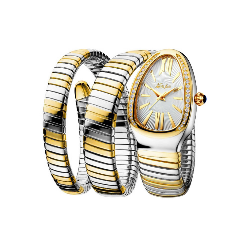 MISSFOX Live Premium Fashion Ins Personalized Snake Wrapped Three Loop Bracelet Watch_voghion.com