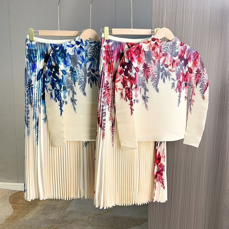 Abbigliamento da donna Completo due pezzi a maniche lunghe con pieghe stampato, vendita calda, nuovo stile, temperamento alla moda, maglietta attillata per le donne_voghion.com