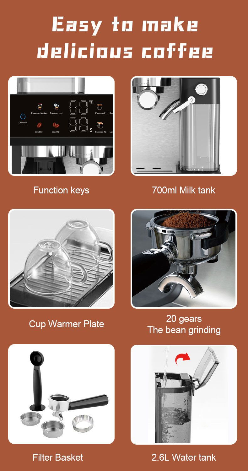 Automatic Espresso Coffee Machine With Built-in Grinder – Steam Pressure Brewing, Compact Design (220V EU Plug, 15-Cup Capacity, Black)_voghion.com