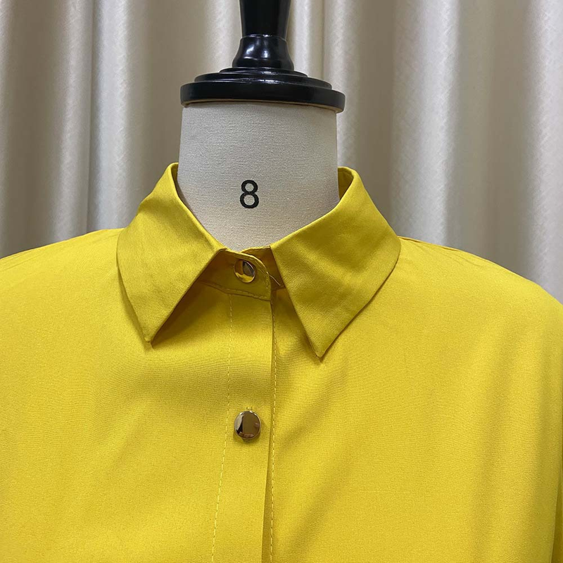Vestido de camisa feminino grande, manga bufante solta, cor sólida, lapela com fenda, manga comprida_voghion.com