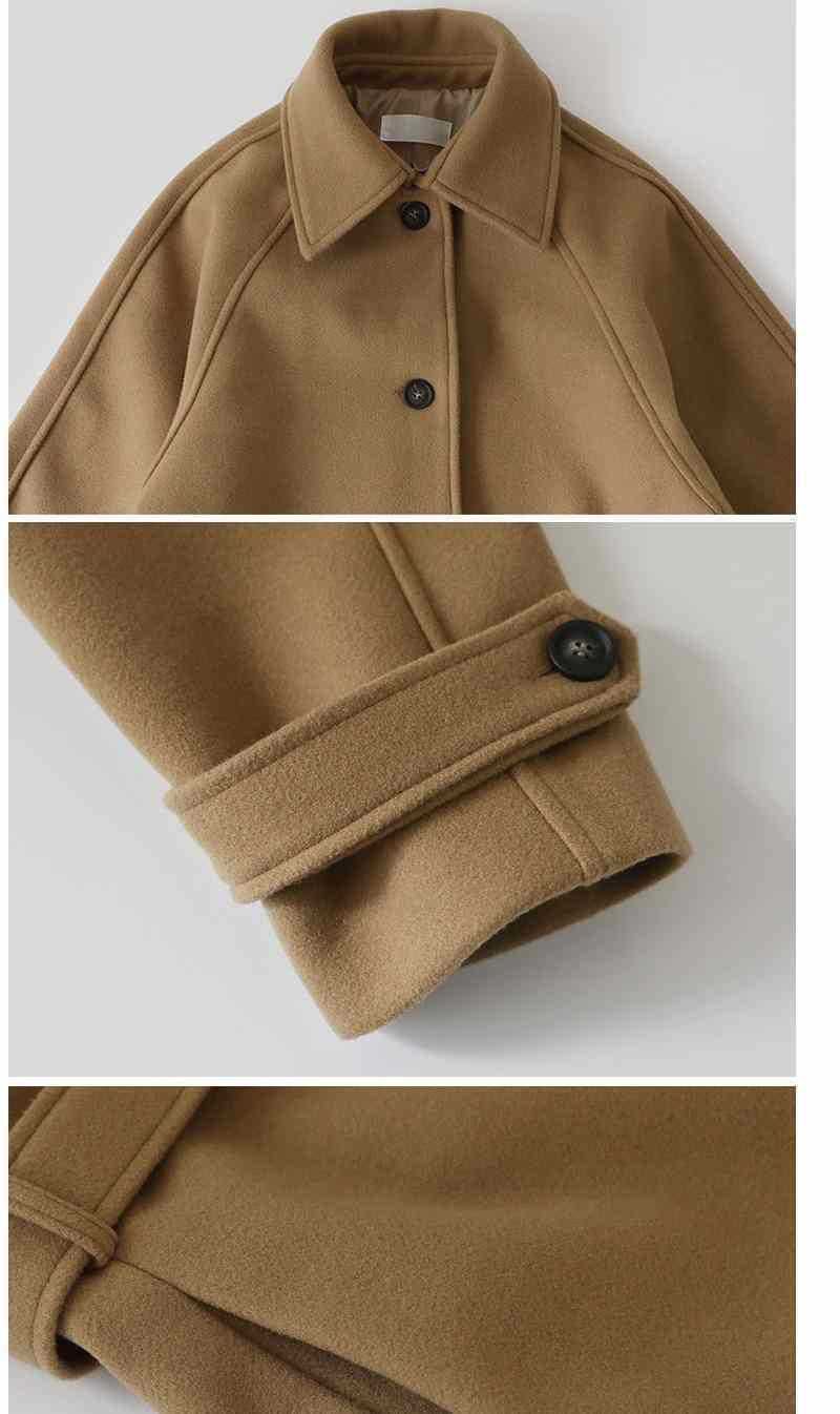 Oversized Wool Blend Trench Coat For Women – Longline Winter Pea Coat With Belted Waist, Thickened Lining For Subzero Days (Stone White/Camel/Black)_voghion.com