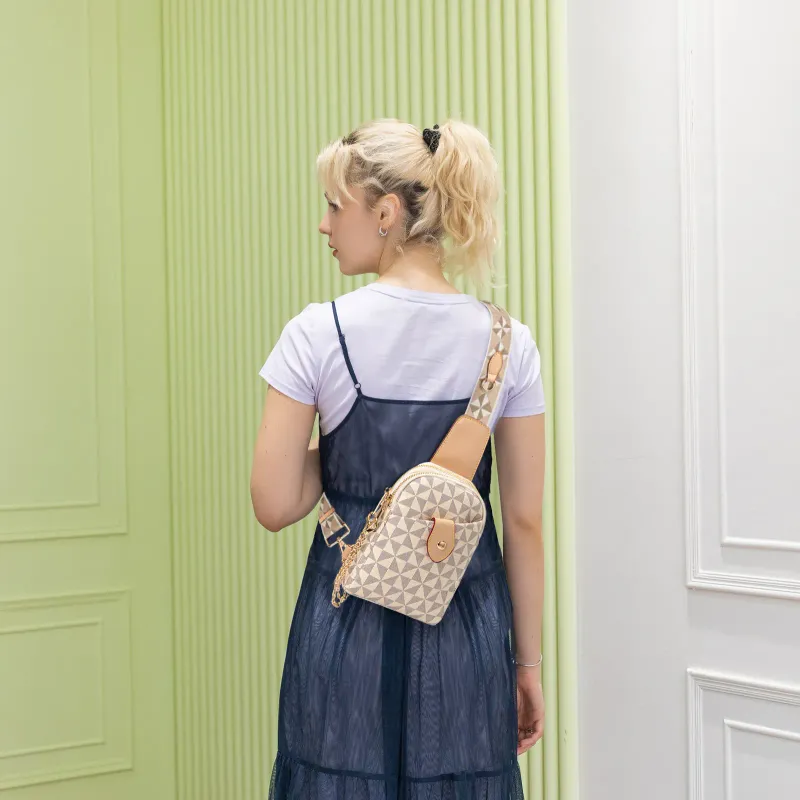 Designer Bag Free Shipping Patterned Chest Bag Chain Accent Snap Pocket Adjustable Strap Student Schoolbag_voghion.com