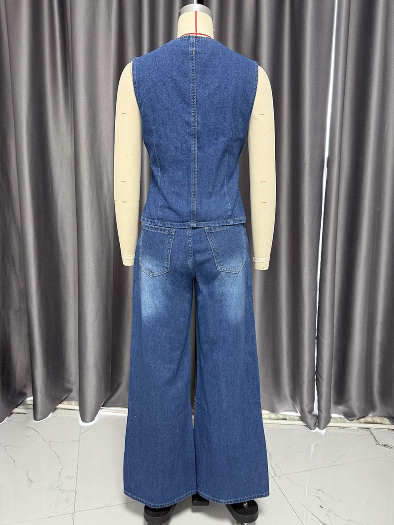 2025 Frühjahr/Sommer Neue Ärmellose Weste für Damen Mode Weites Bein Cowboy Set_voghion.com