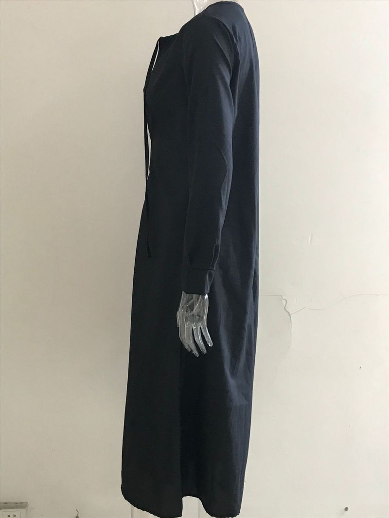2022 Nuovo stile grande swing tinta unita colletto rovesciato manica semplice casual abito camicia lunga_voghion.com