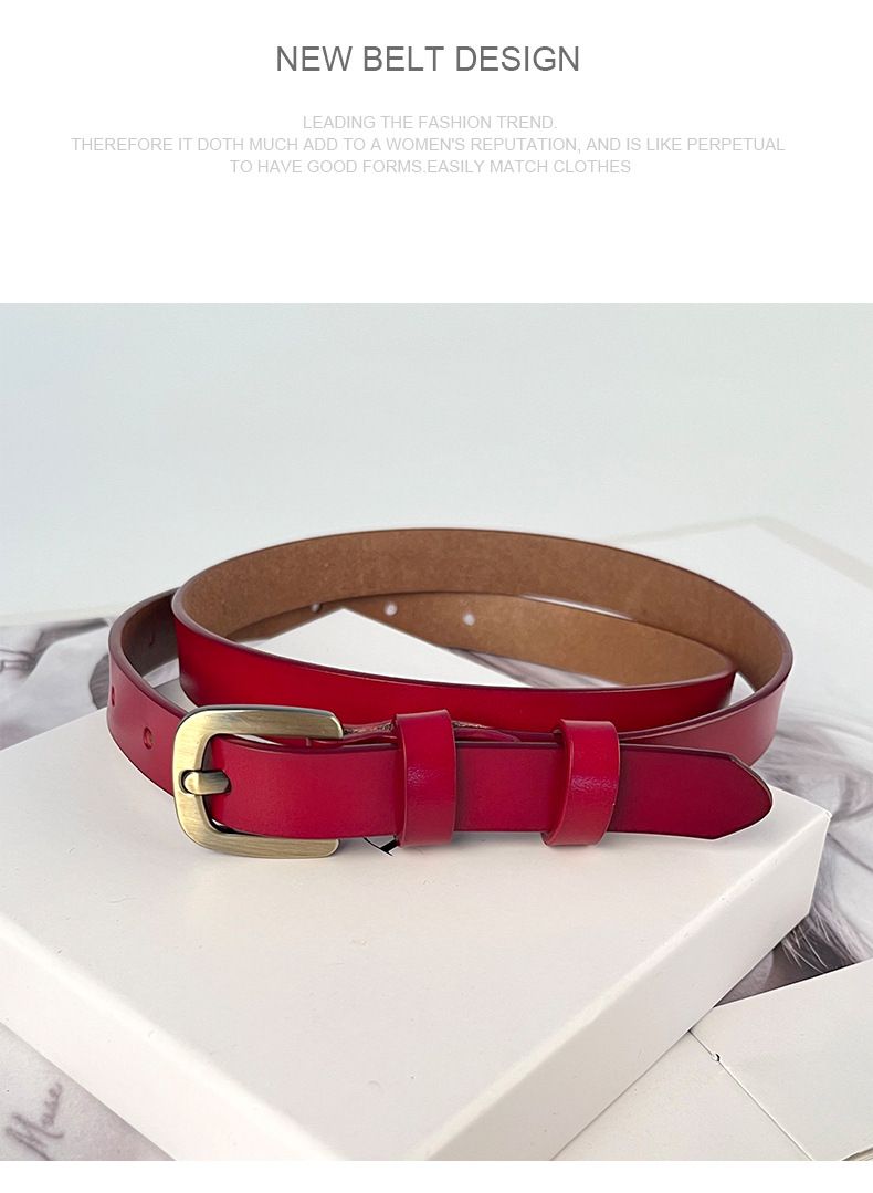 Dujuan Bird Retro Genuine Leather Versatile Cowhide Women's Japanese Square Buckle Belt_voghion.com