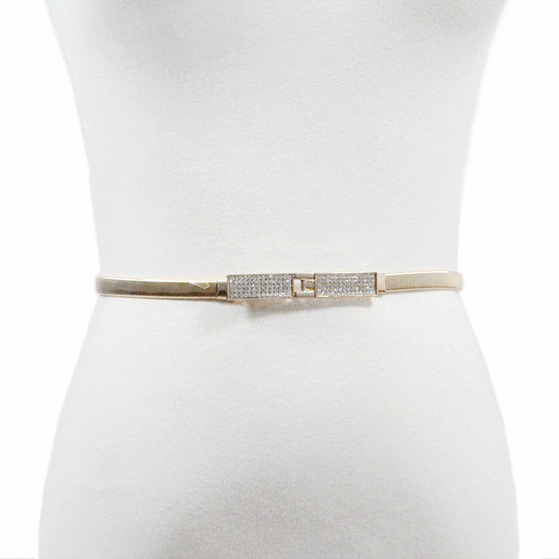 Women's Elastic Chain, Women's Casual And Fashionable Rhinestone Inlaid Buckle Metal Thin Waist Belt_voghion.com