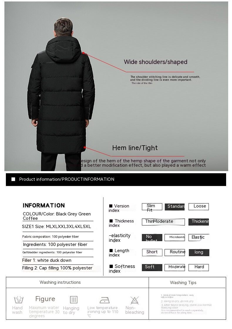 Piumino con cappuccio ispessito per nuovo prodotto invernale per cappotto da uomo di media lunghezza in piumino d'anatra bianco caldo_voghion.com