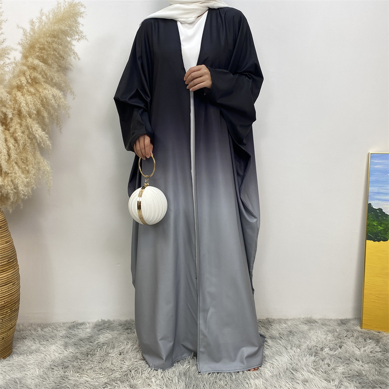 Modische muslimische Strickjacke mit Fledermausärmeln für Damen mit lockerem Farbverlauf_voghion.com