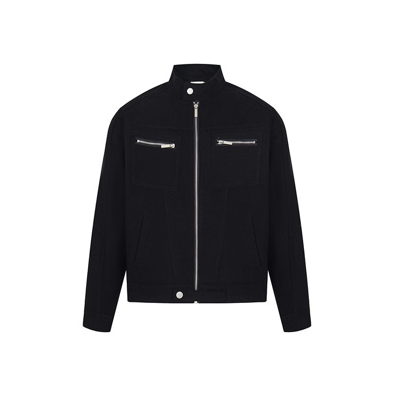 Washed Canvas Harrington Men's Trendy Brand Autumn American Style Short Stand Collar Loose Cool Workwear Jacket_voghion.com