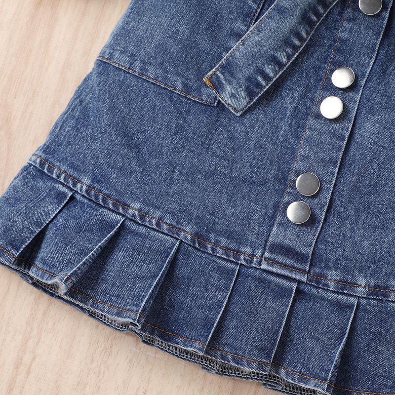 Baby Clothing Girls' dress Girls' square collar lantern sleeve top fractious pleated skirt multi-button cowboy girls' suit_voghion.com