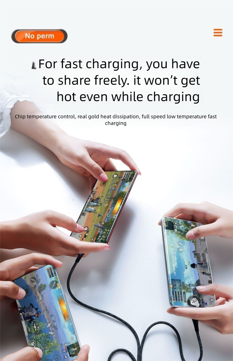 800W Super Fast One-to-Three Data Compatible Withiphone OPPO Huawei Vivo Xiaomi Three-in-One Charging Cable_voghion.com