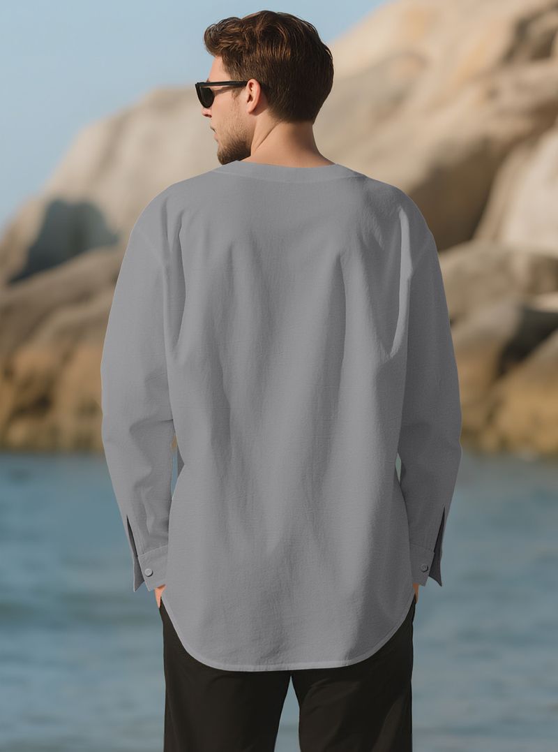 Maglia Henley da uomo in misto lino – Maglia a maniche lunghe traspirante e leggera (S-XXXL) – Stile minimalista, casual e retrò_voghion.com
