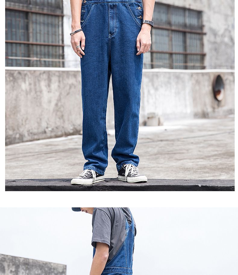 Man's clothing Blue overalls for men loose straight leg unisex work pants Overalls with suspenders_voghion.com