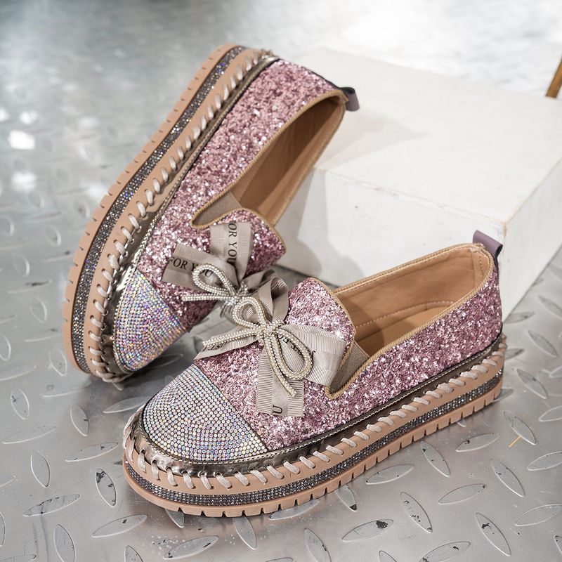 Damenschuhe Neue große Größe Strass Schleife Freizeitschuhe Nischendesign Einzelschuhe Trend_voghion.com