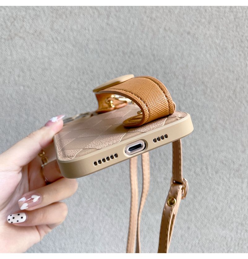 Suitable For IPhone 16 Phone Case Iphone 12/11 14 Pro Classic Diamond Grid Heart-shaped Wrist Strap Holder 13_voghion.com