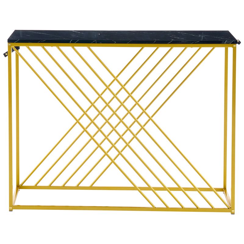 Console noire avec pieds dorés, 100 x 35 x 77 cm, table d'entrée en MDF brillant, table de couloir, buffet, table d'appoint, style vintage_voghion.com