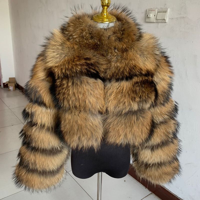 Damenbekleidung Pelzmäntel für Damen, vielseitiger Pelz, Stehkragen, Reißverschluss, kurze, langärmelige Mäntel auf Lager_voghion.com