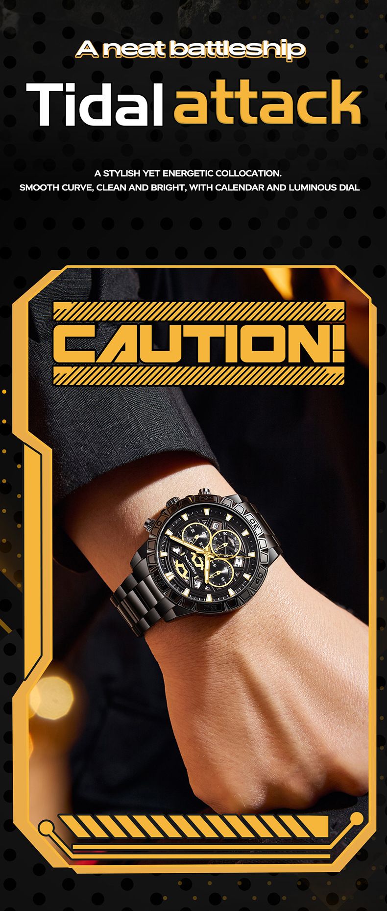 Men's Stainless Steel Chronograph Quartz Watch With Date Display, Luminous Hands, And 30M Water Resistance Fashionable Multi Function Chronograph_voghion.com