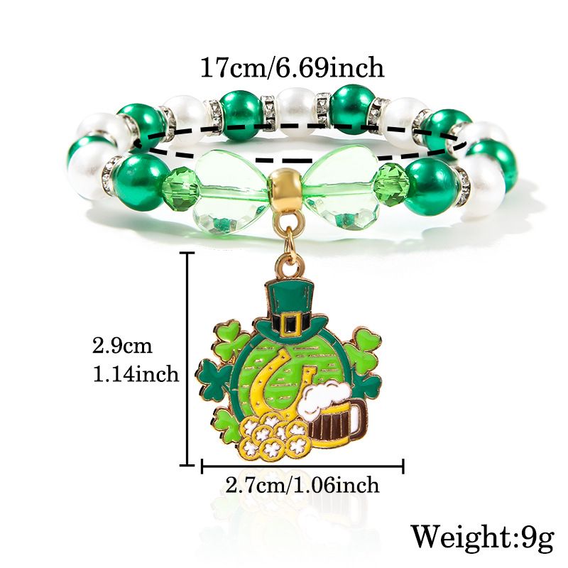 St. Patrick beaded bracelet niche pearl acrylic bracelet alloy pendant jewelry_voghion.com
