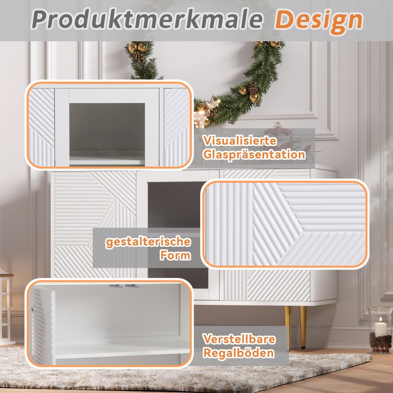 Kommode Weiß 120x79,5cm con 3 tazas, metal y vidrio_voghion.com