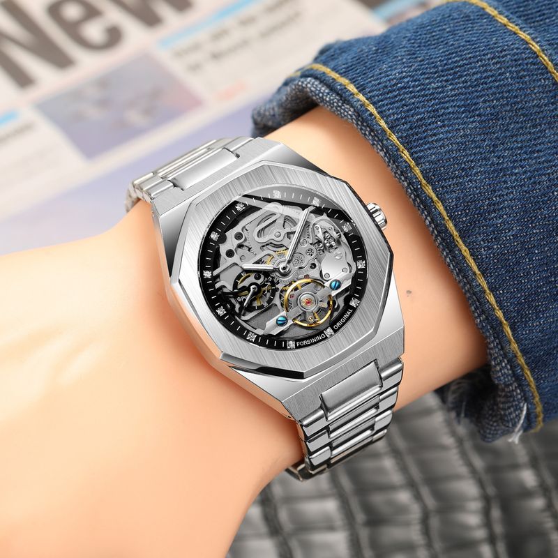 Men's Automatic Mechanical Watch With Luminous Hands, Three Subdials, And Day Display - Stainless Steel Band Six Pin Week Steel Belt Mechanical Watch_voghion.com