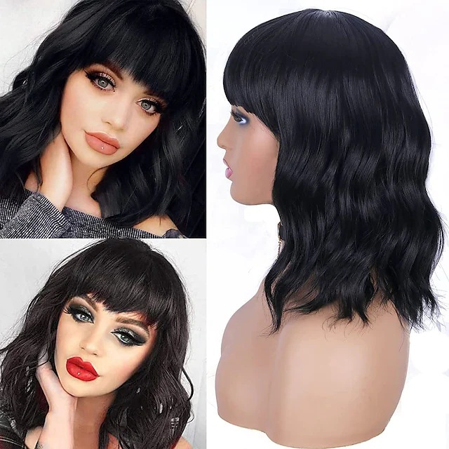 synthetic wig Corn perm micro curled wig shoulder length short curly hair bubble noodle head bangs synthetic fiber headband_voghion.com