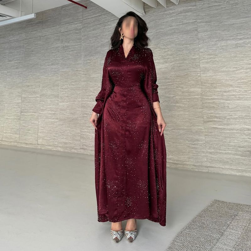 Elegant Embellished Dress With Rhinestone Details – Modest Islamic Long Sleeve Gown_voghion.com